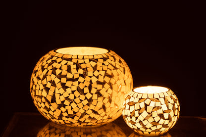 Candle Holder Ball Mosaic Glass Off-White/Silver Colored Small