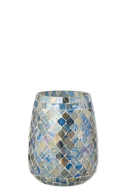 Candle Holder Mosaic Glass Grey Blue