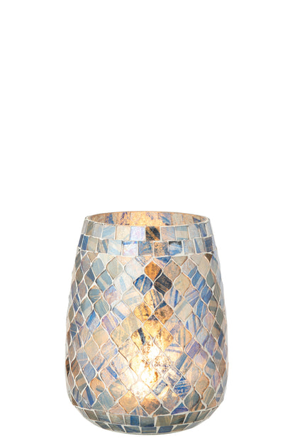 Candle Holder Mosaic Glass Grey Blue