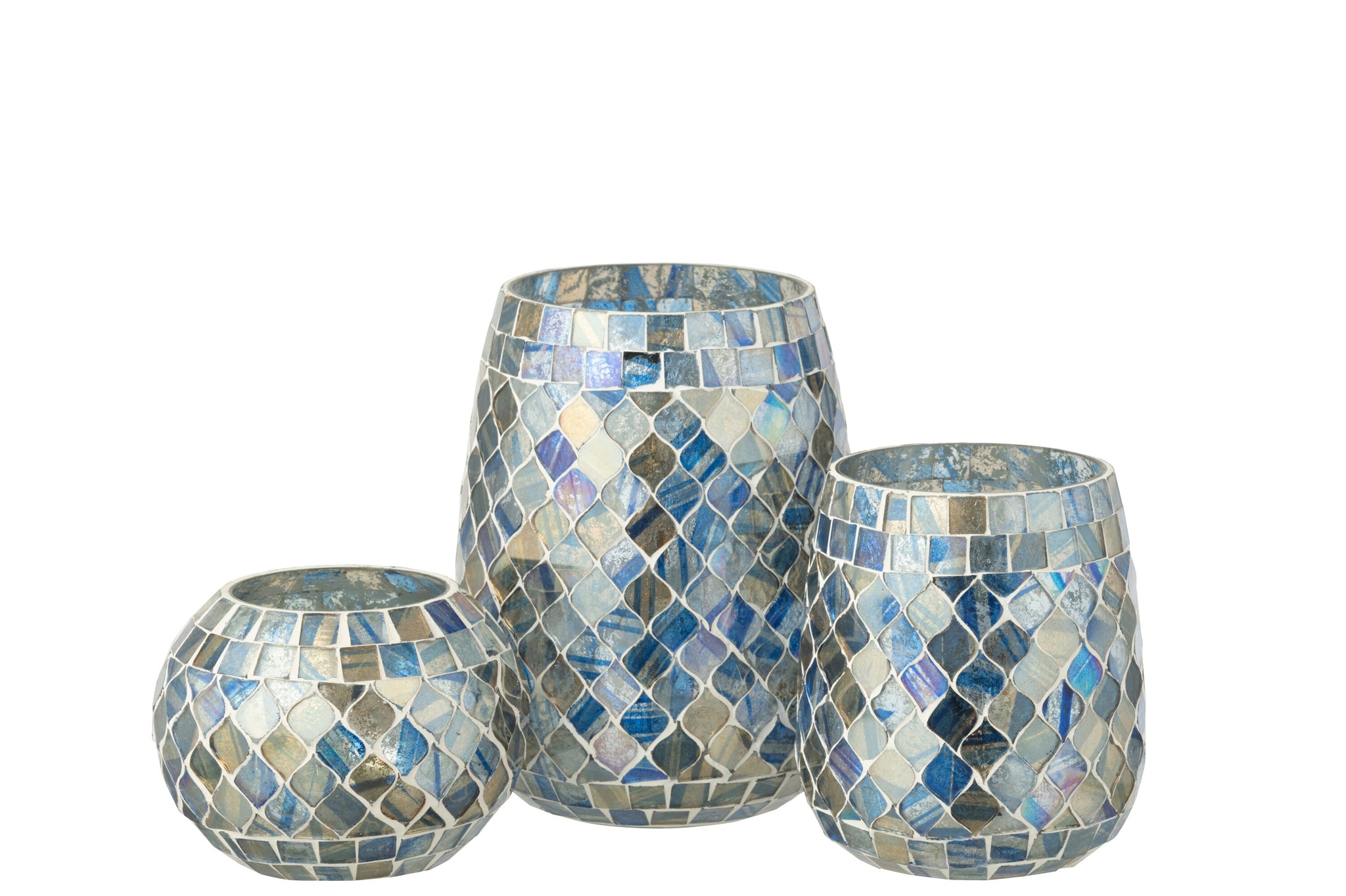 Candle Holder Mosaic Glass Grey Blue