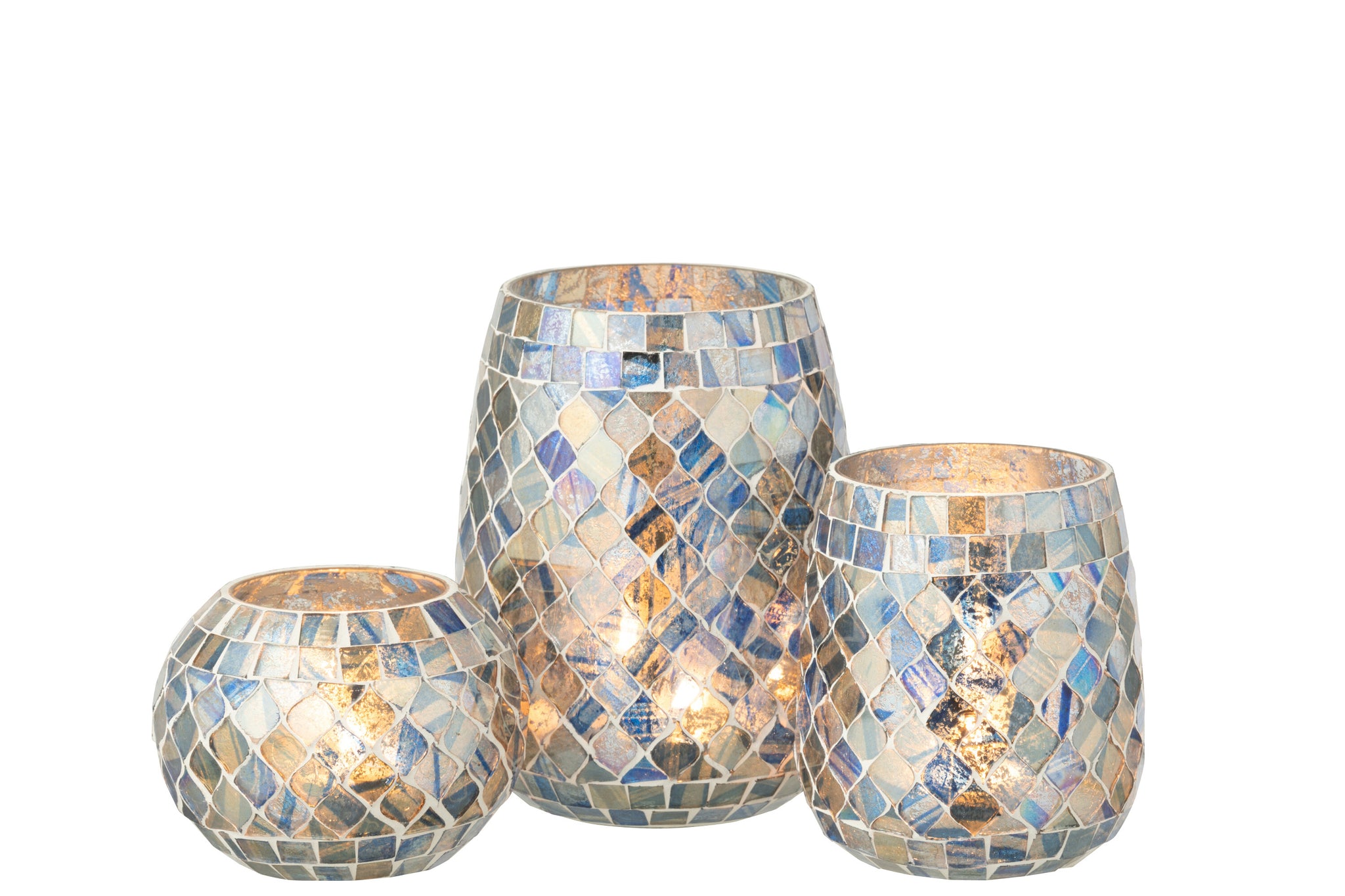 Candle Holder Mosaic Glass Grey Blue