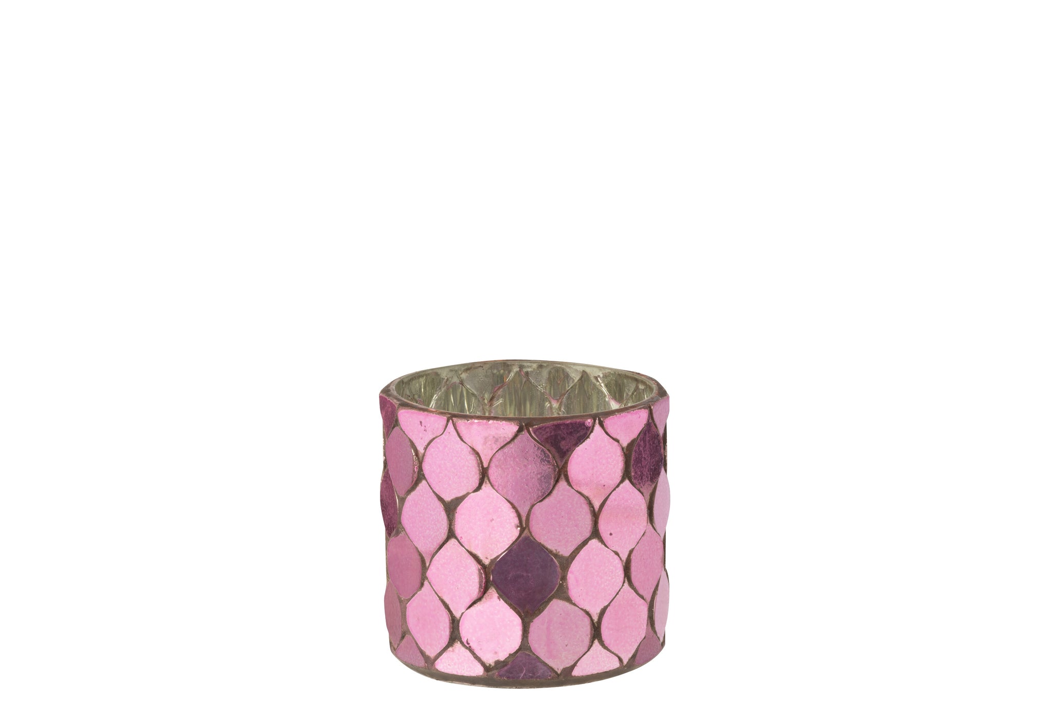 Tealight Holder Cylinder Mosaic Glass Fuchsia