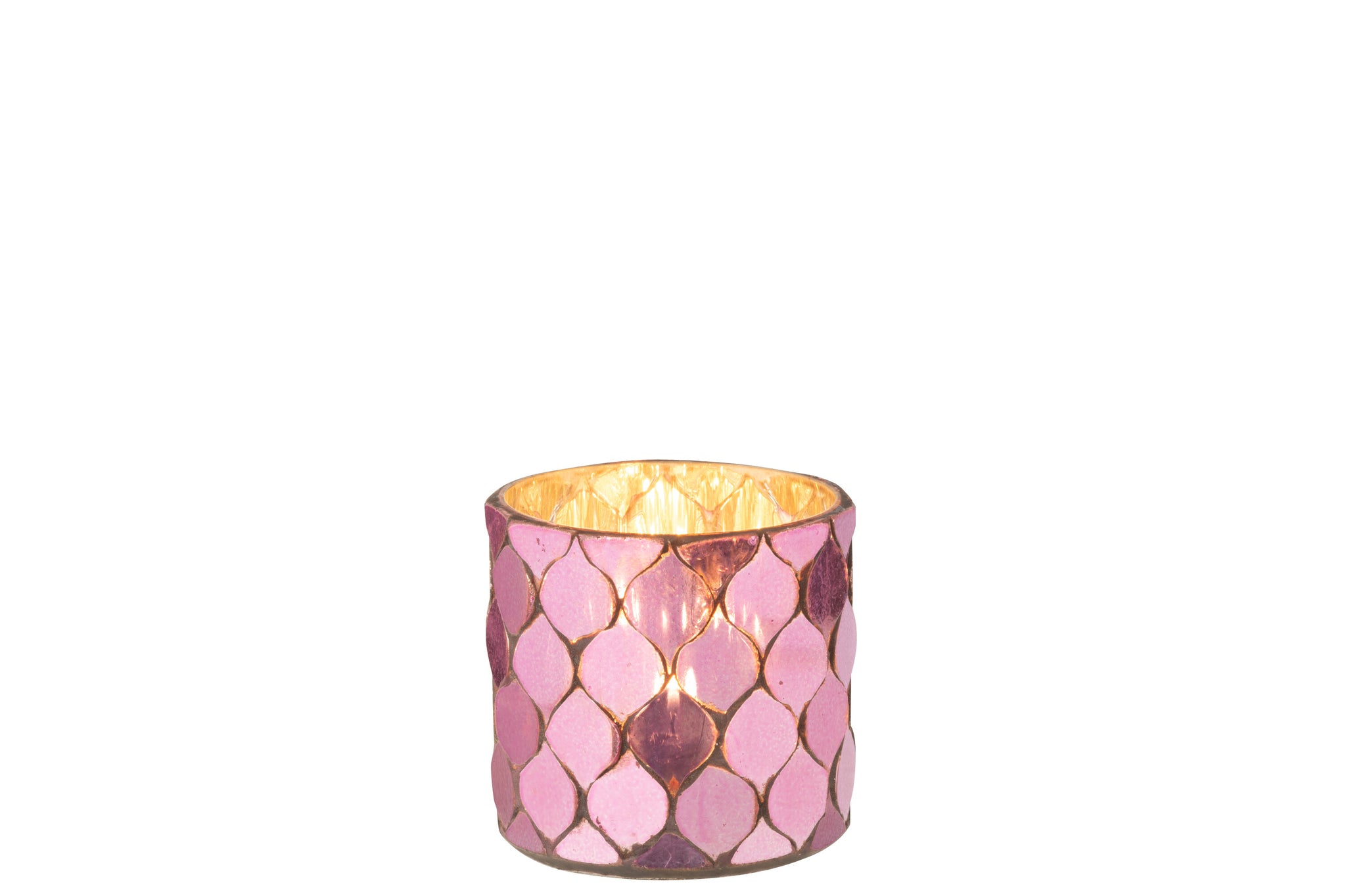 Tealight Holder Cylinder Mosaic Glass Fuchsia