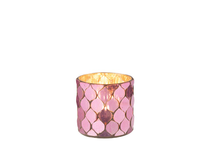 Tealight Holder Cylinder Mosaic Glass Fuchsia