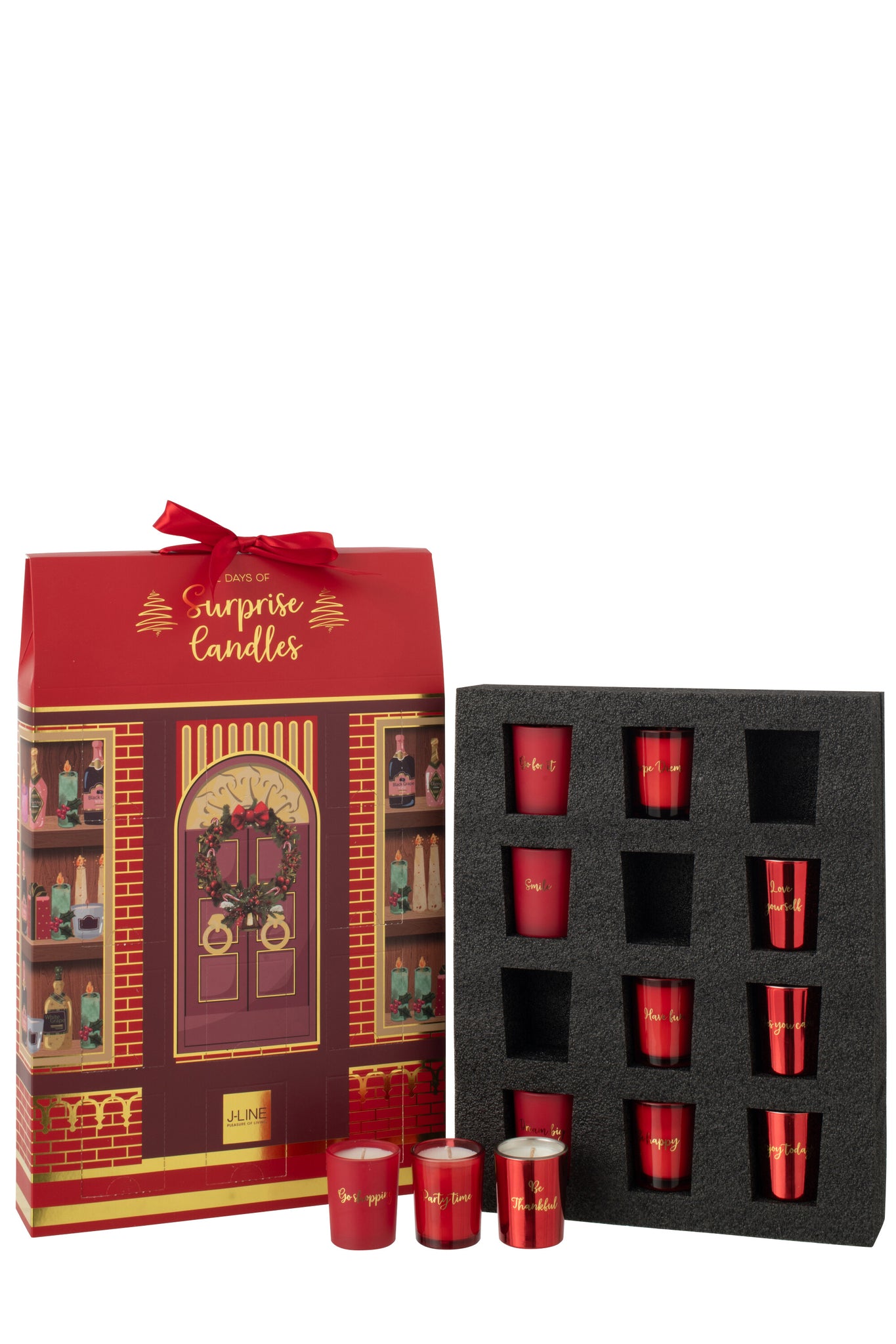 Scented Candle 12 Candles Surprise Window Wax Coral Red/Multicolored