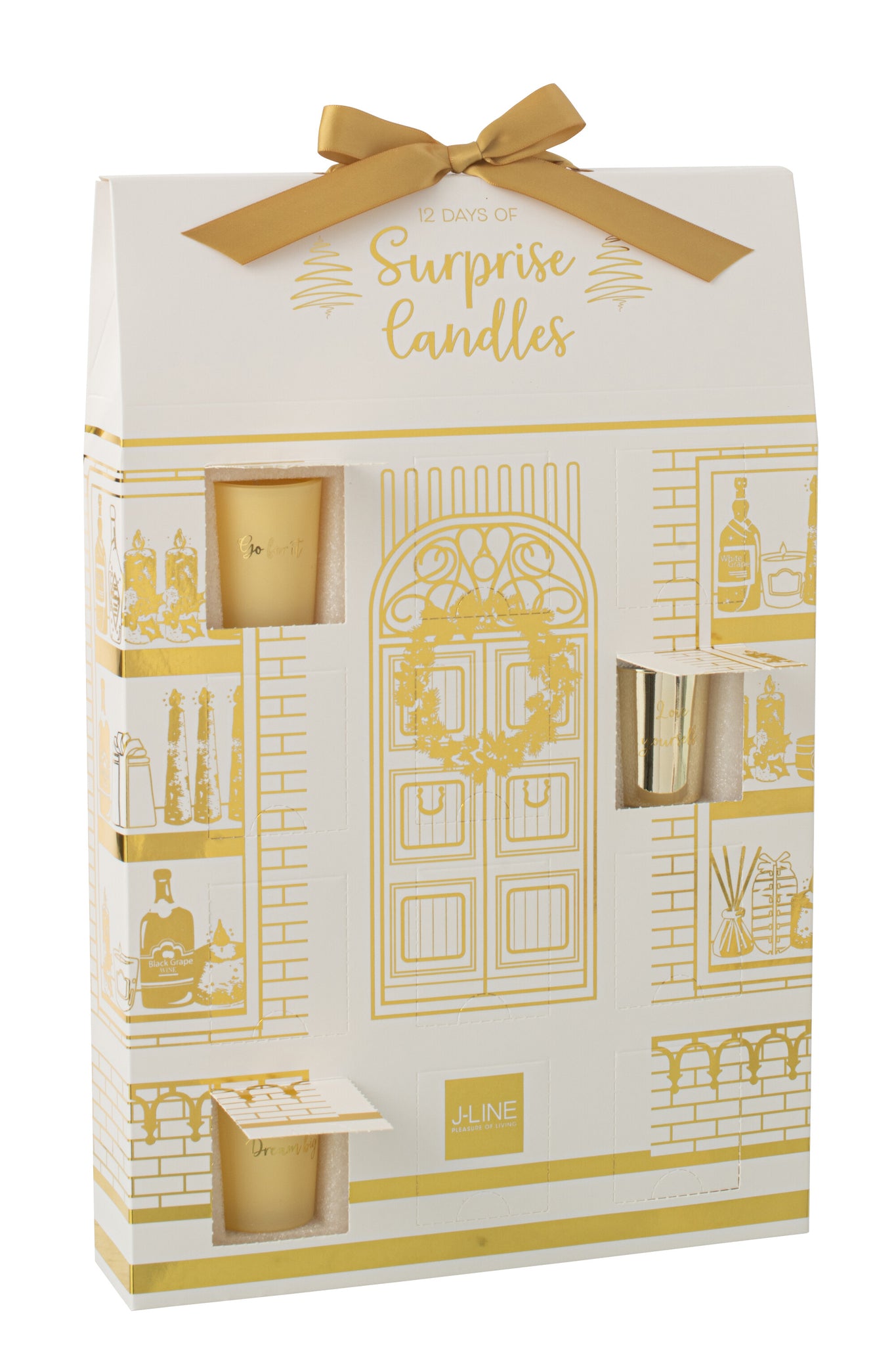 Scented Candle 12 Candles Surprise Window Wax Gold Colored/White