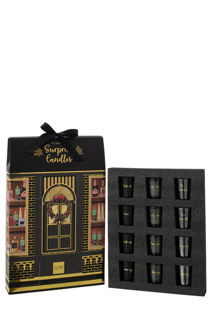 Scented Candle 12 Candles Surprise Window Wax Black/Multicolored