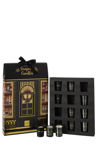 Scented Candle 12 Candles Surprise Window Wax Black/Multicolored