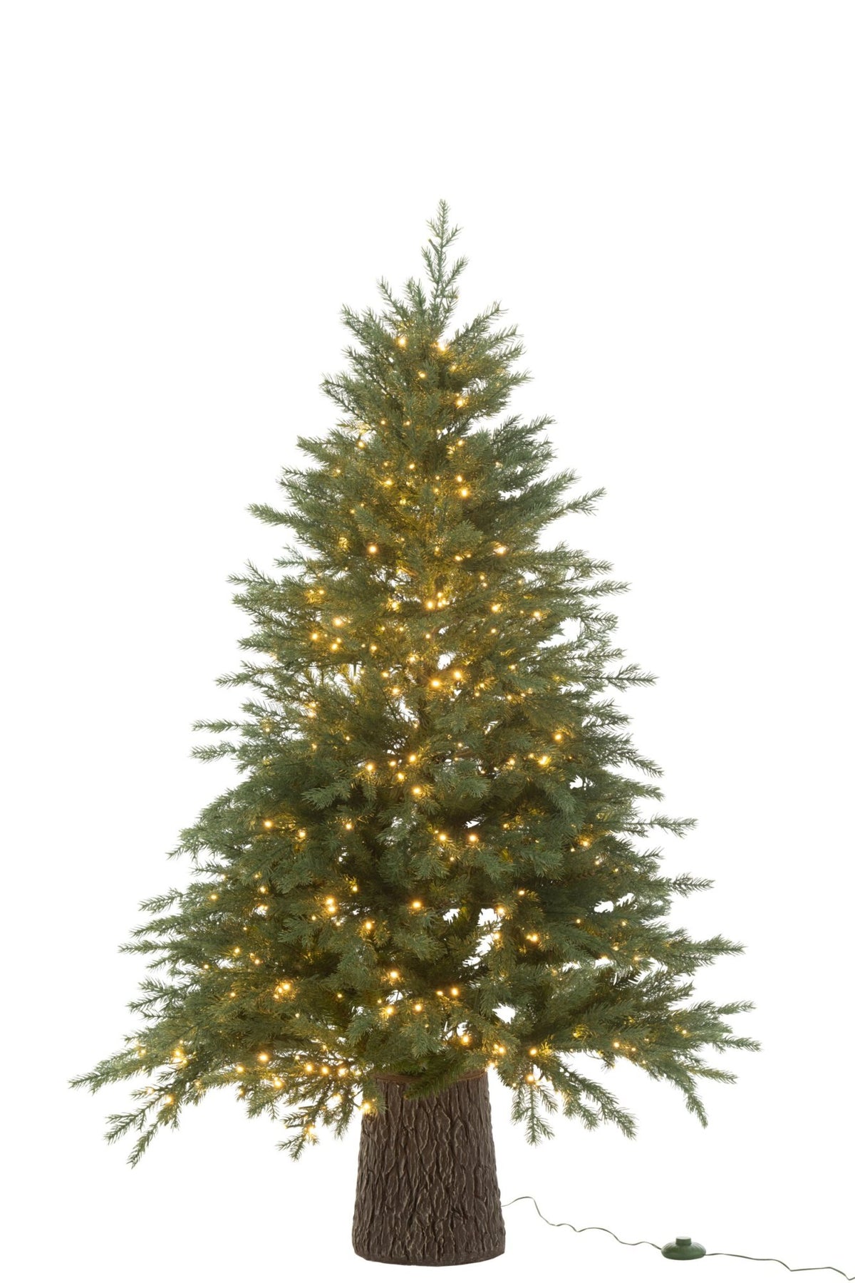 Kunstkerstboom met houten voet en 600 LED – donkergroen, 150 cm