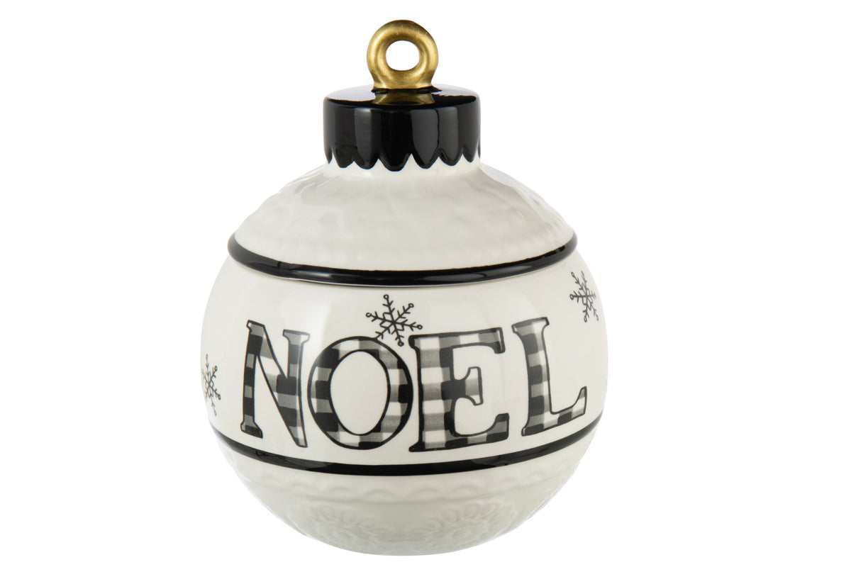Voorraadpot kerstbal rond – dolomiet, wit en zwart, Ø15,5 x 19,5 cm