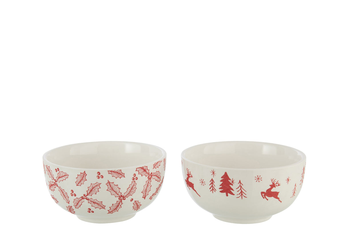 Kom dolomiet – set van 2, wit en kerstrood, Ø15,5 x 7,5 cm