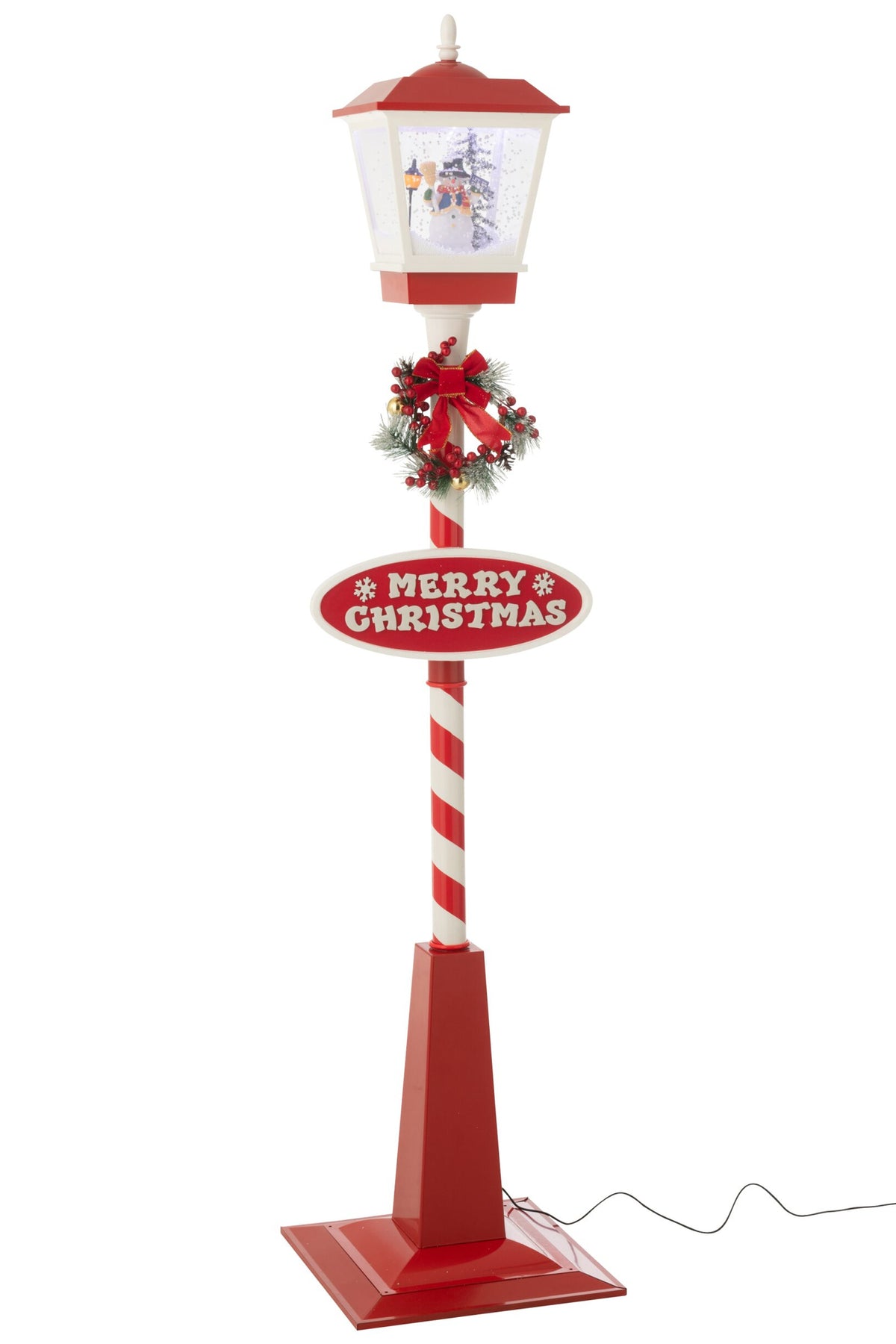 Straatlantaarn met LED en sneeuw – kunststof, kerstrood en groen, 180 cm