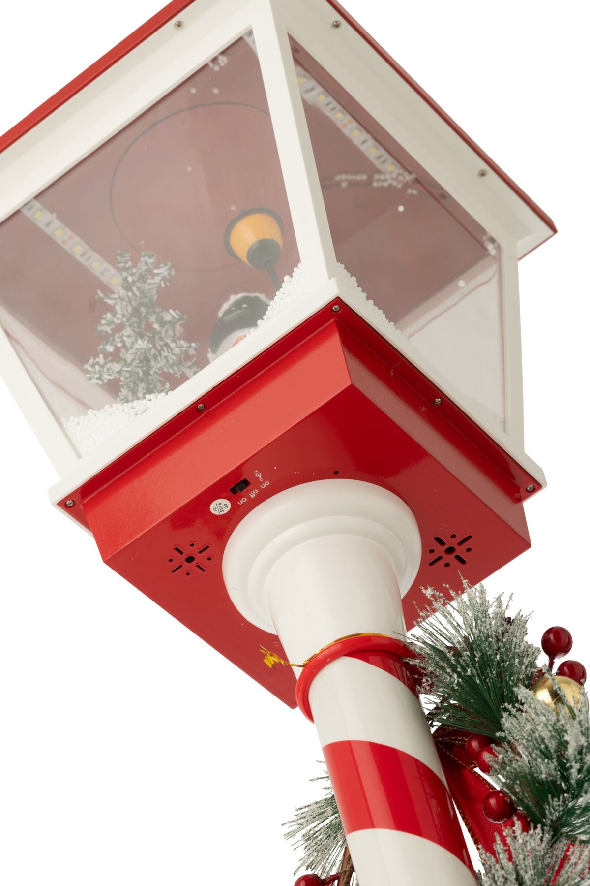 Straatlantaarn met LED en sneeuw – kunststof, kerstrood en groen, 180 cm
