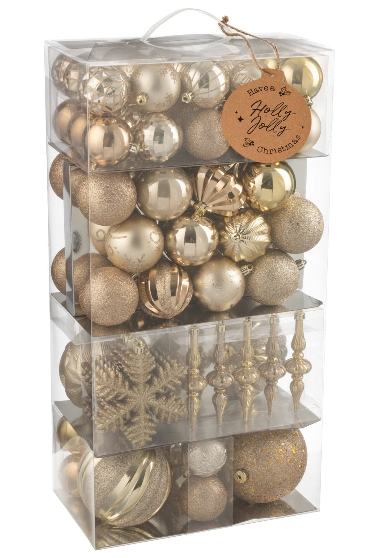 Kerstballen doos van 80 – kunststof, beige en ecru, 30×18×58 cm
