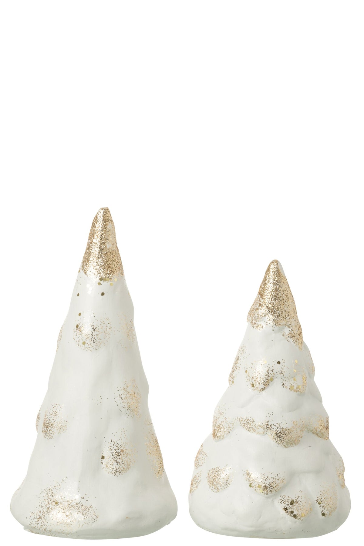 Dennenboompjes met sneeuw set van 2 – klei, beige en wit, 22 cm