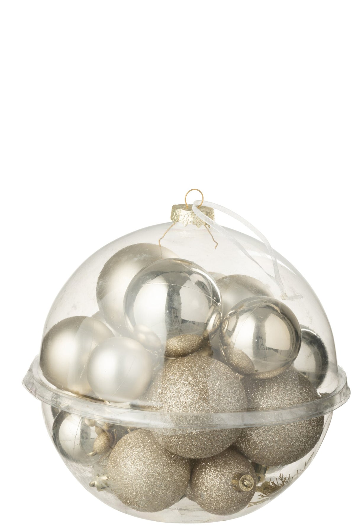 Kerstballen doos van 24 – kunststof, lichtbeige