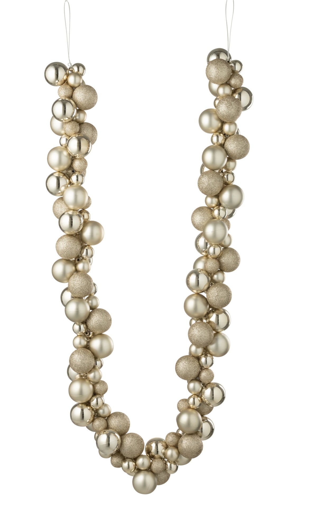 Slinger met kerstballen – kunststof, lichtbeige, 160 cm