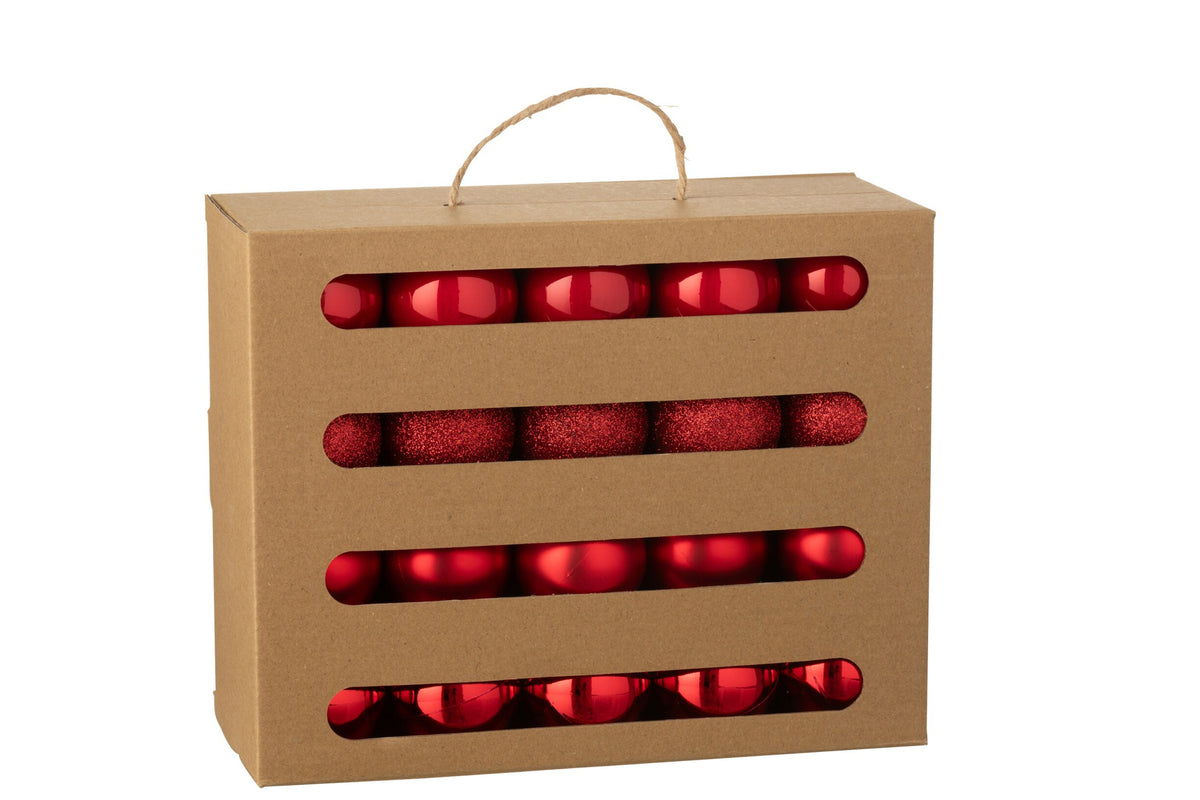 Kerstballen doos van 40 – kunststof, kerstrood