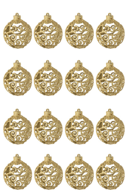 Kerstballen barok doos van 16 – kunststof, goud