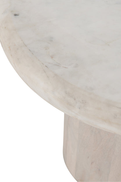 Bijzettafel rond – marmer/mangohout, gebroken wit, ø46×42 cm
