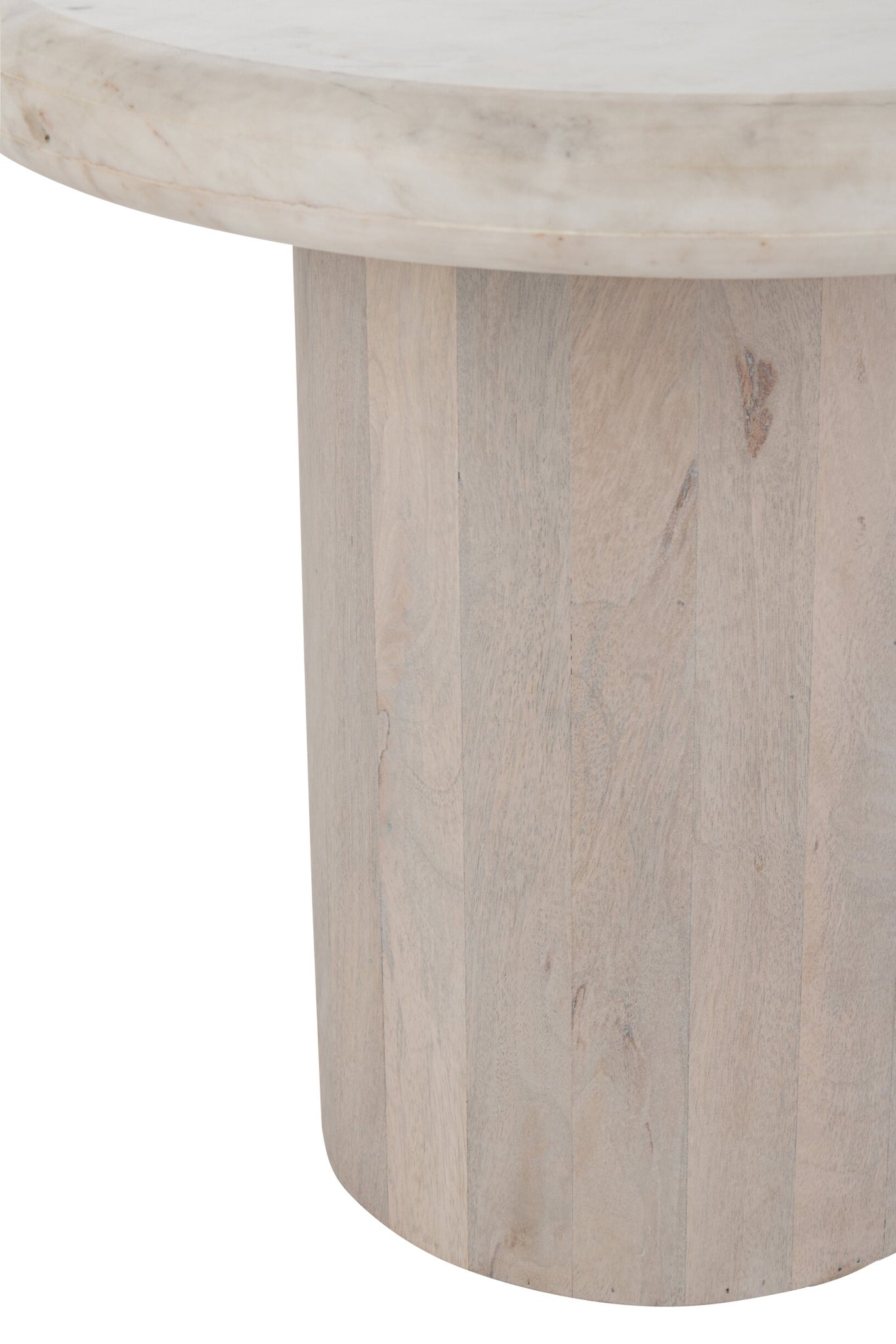 Bijzettafel rond – marmer/mangohout, gebroken wit, ø46×42 cm