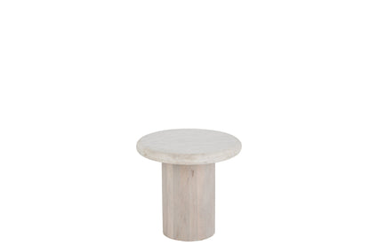 Bijzettafel rond – marmer/mangohout, gebroken wit, ø46×42 cm