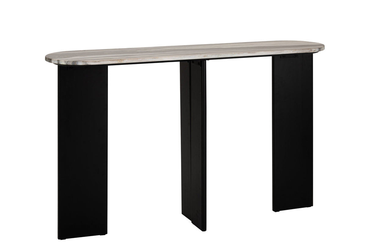 Consoletafel Mathilde – marmer en mangohout, zwart, 140×35×81 cm