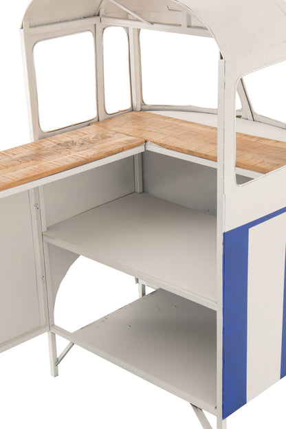 Barschrank aus gestreiftem Eisen Blau/Weiß