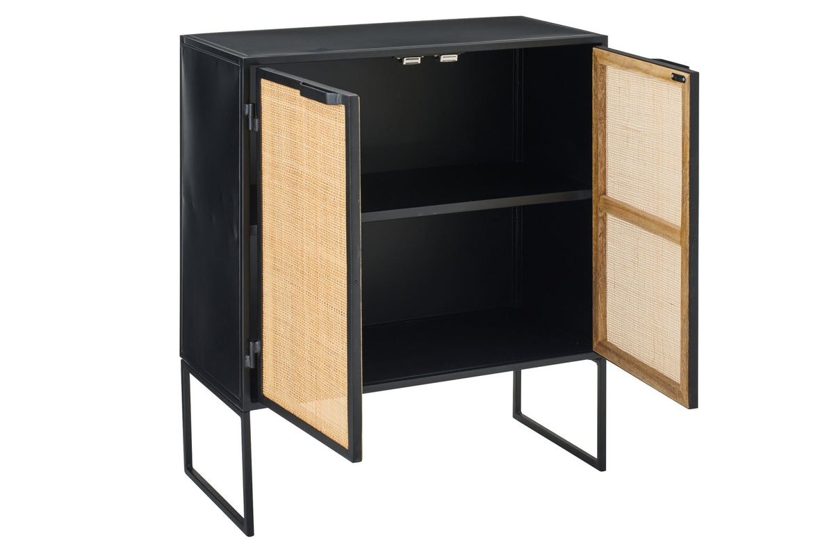 Kast met rotanpanelen – ijzer, zwart/naturel, 78,5x40x89 cm