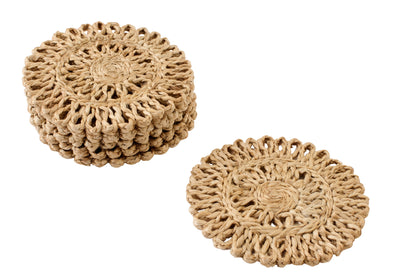 Set Of 6 Coaster Round Jute Natural