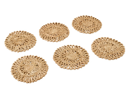 Set Of 6 Coaster Round Jute Natural