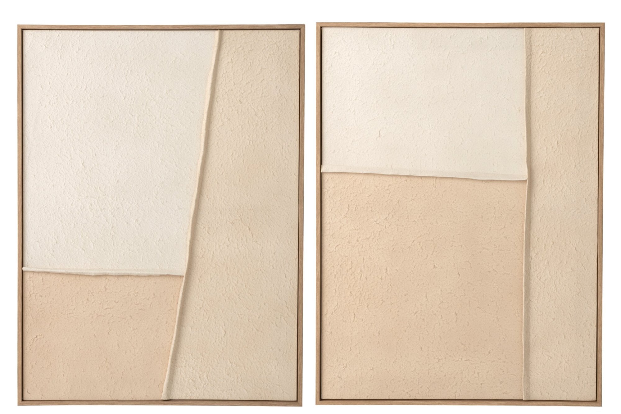 Schilderij Reliëf – canvas, lichtbeige, 80x60 cm, set van 2