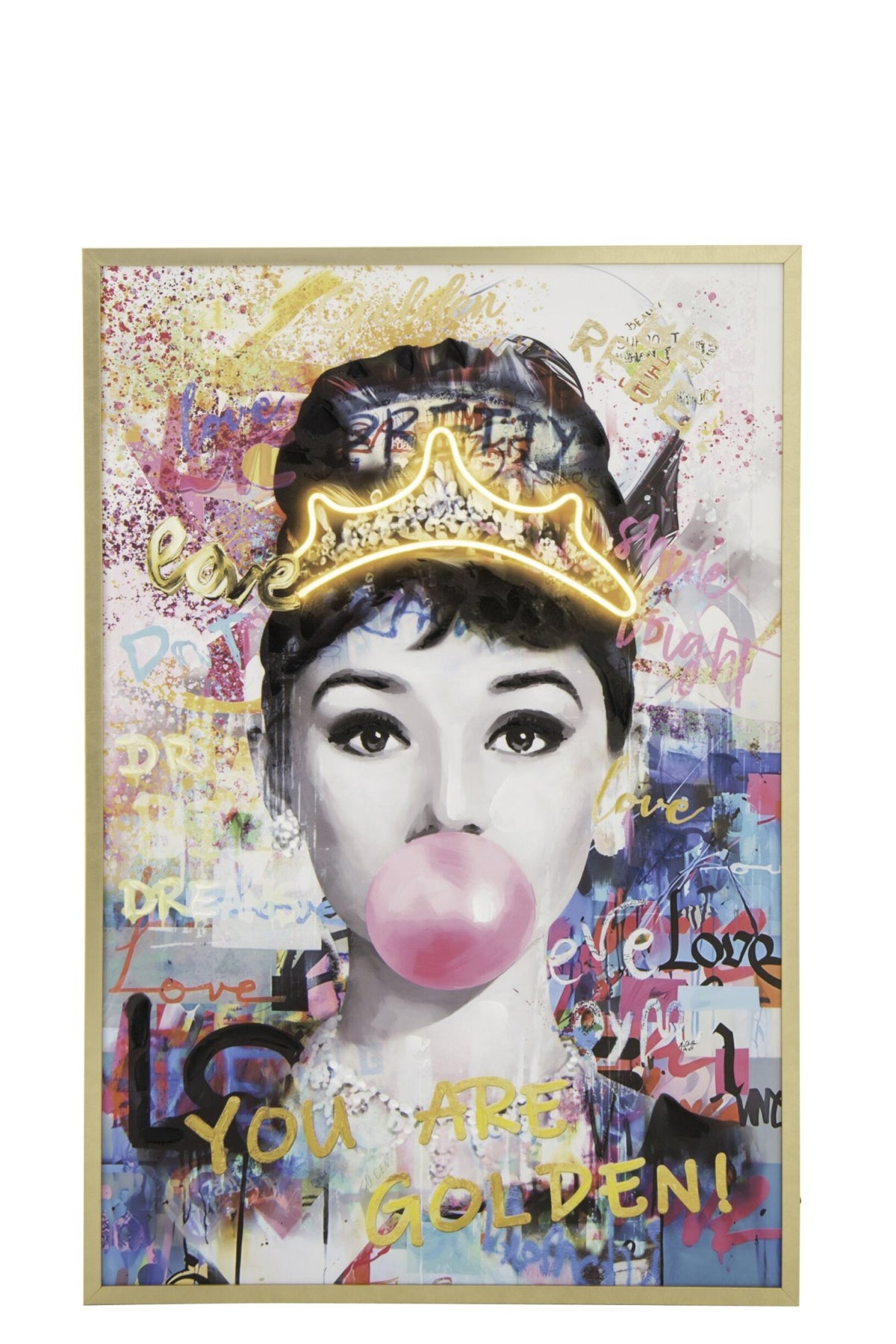 Schilderij Lady met led – canvas, multicolour, 83x123 cm