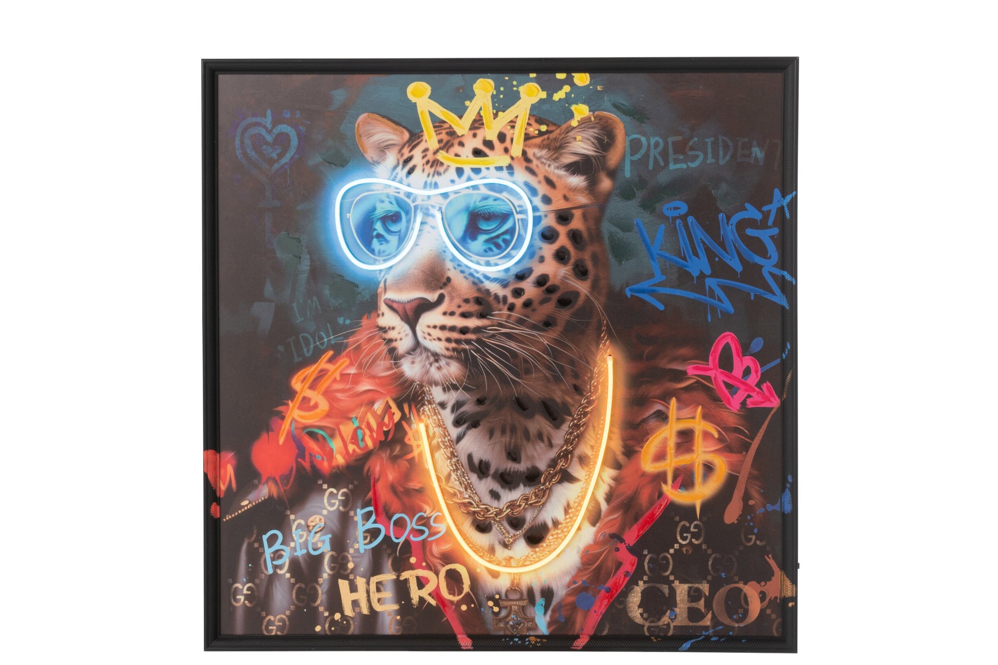 Schilderij Aap met led – canvas, multicolour, 83x83 cm