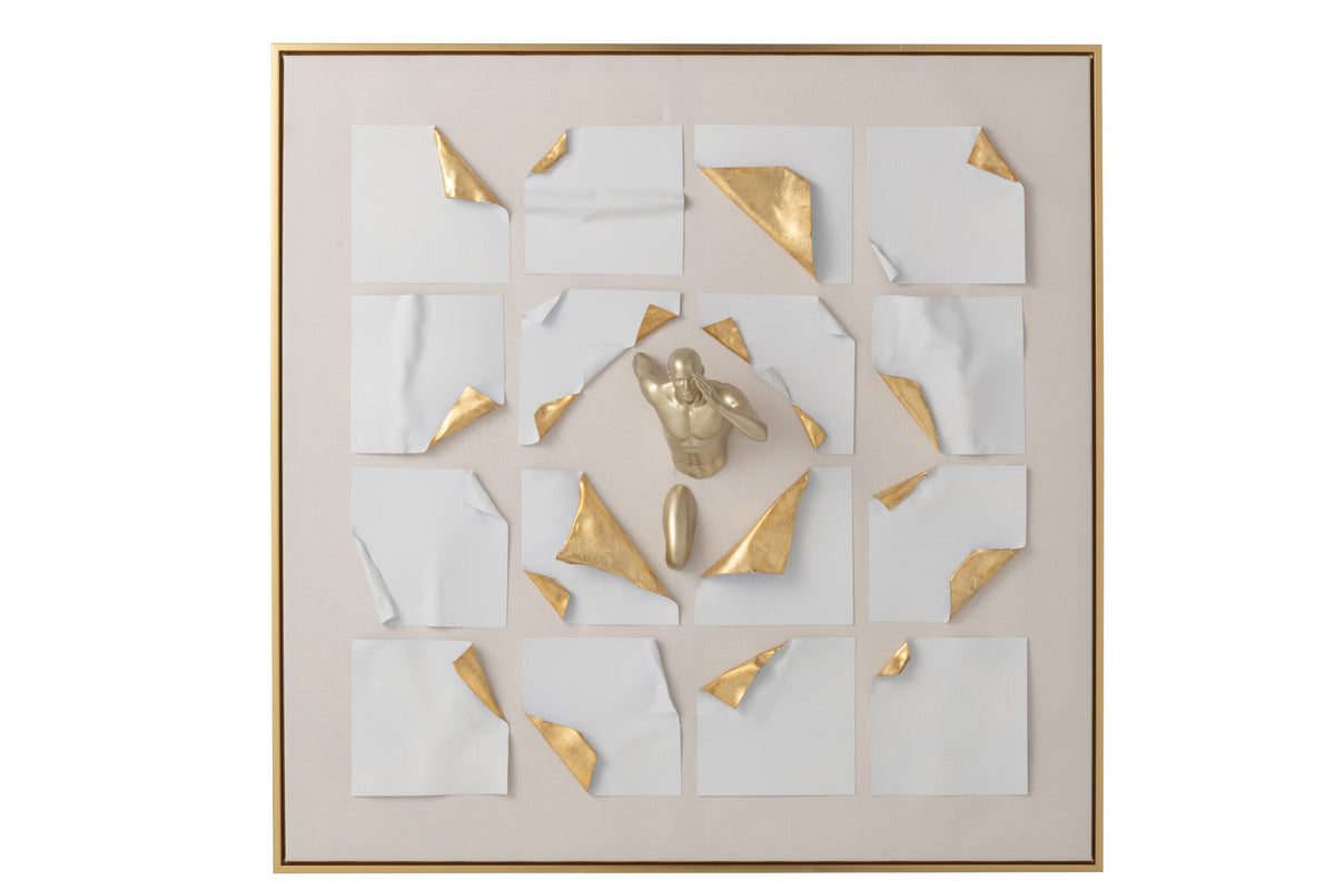 Gemälde Laufende Männer – Leinwand, weiß/gold, 100x100 cm
