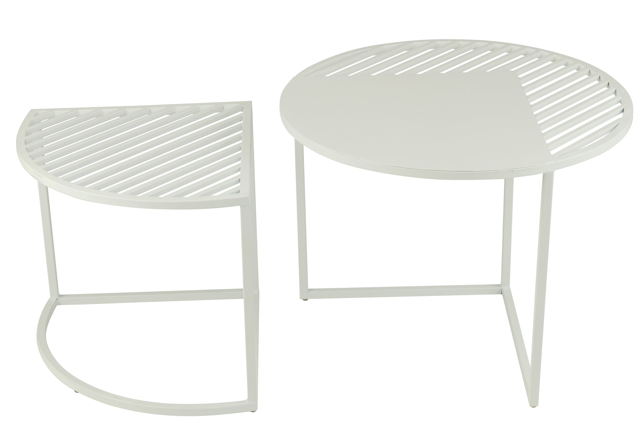 Set Of 2 Side Table Outdoor Round Metal White