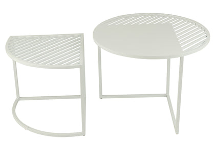 Set Of 2 Side Table Outdoor Round Metal White