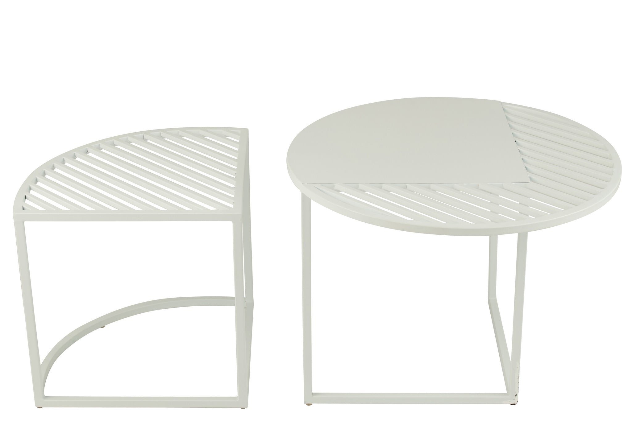 Set Of 2 Side Table Outdoor Round Metal White