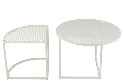 Set Of 2 Side Table Outdoor Round Metal White