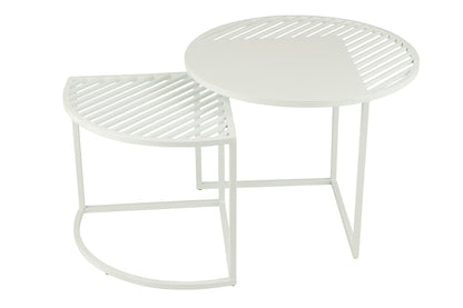Set Of 2 Side Table Outdoor Round Metal White