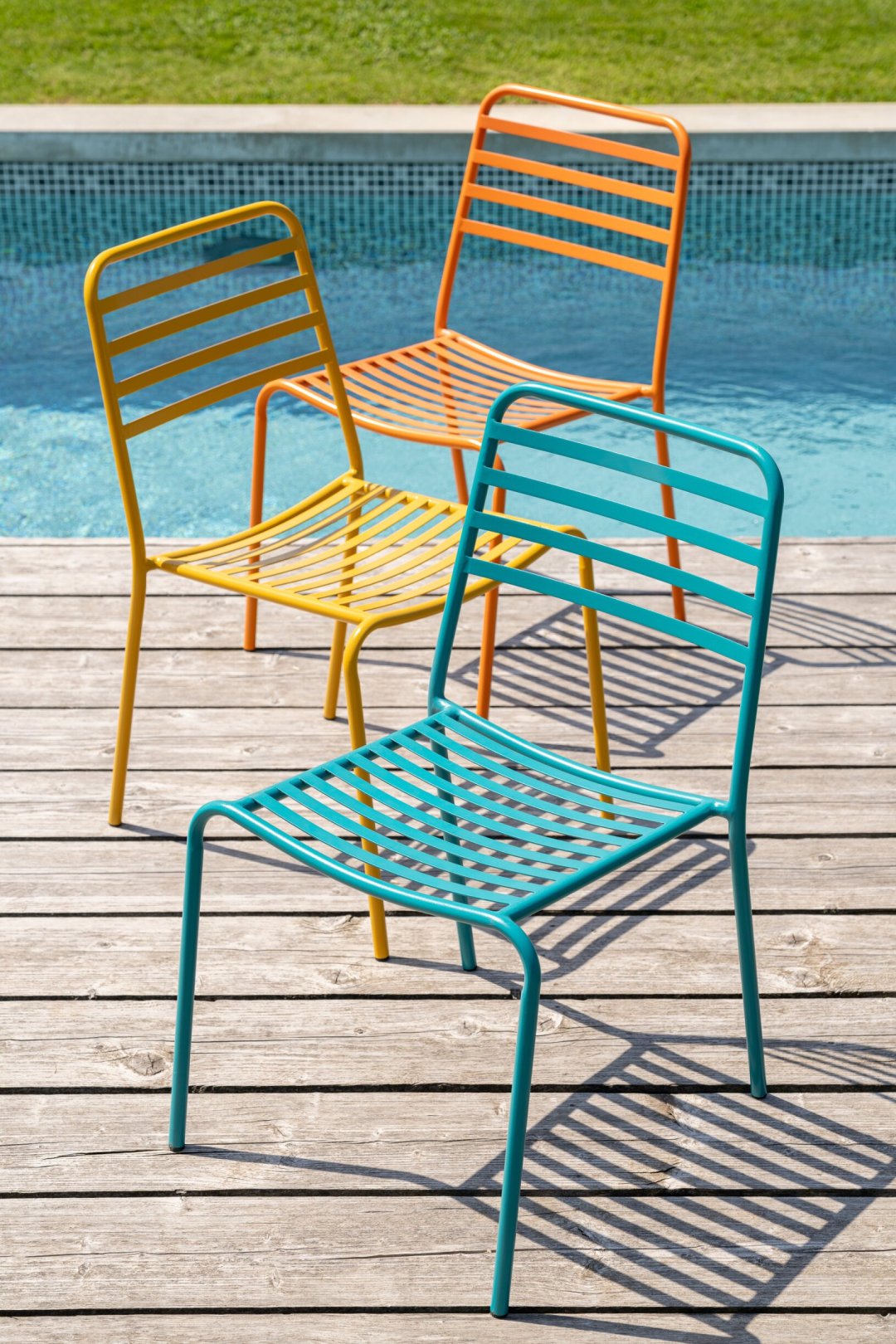 Gestreifter Gartenstuhl – Metall, Orange