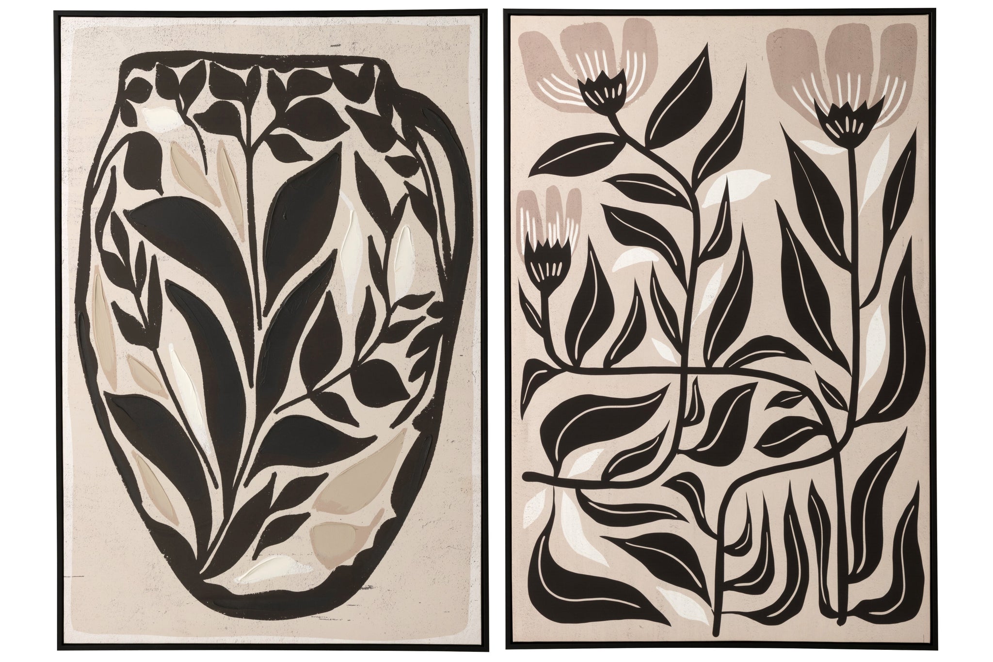 Painting Flowers Pinewood Off-White/Black Assortment Of 2