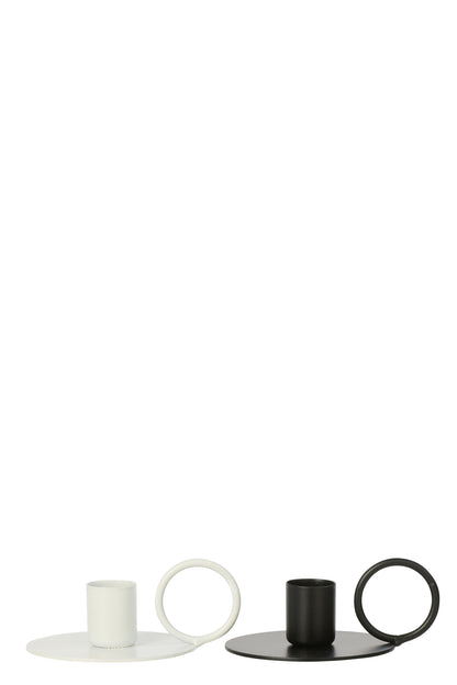 Candlestick Iron Black/White Small Assortment Of 2