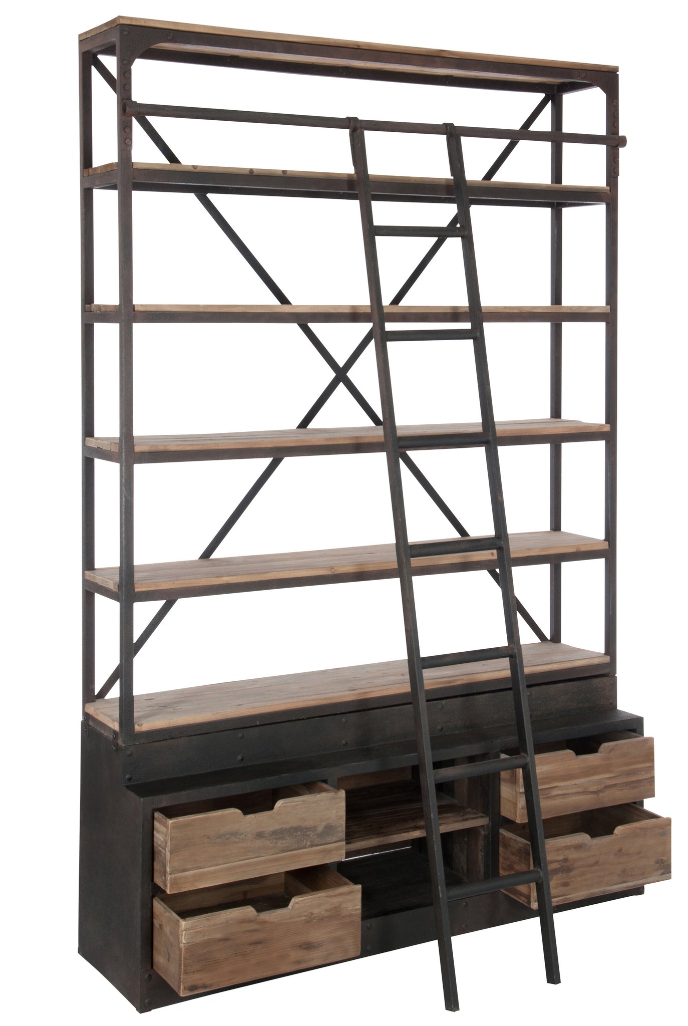 Rack+Ladder 4Shelves Wood/Metal Natural/Brown 160X45x243cm