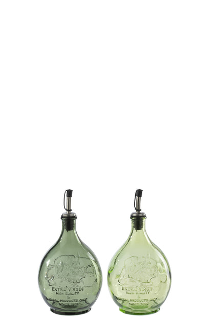 Bottle Round Glass Olive/Light Green Assortment Of 2