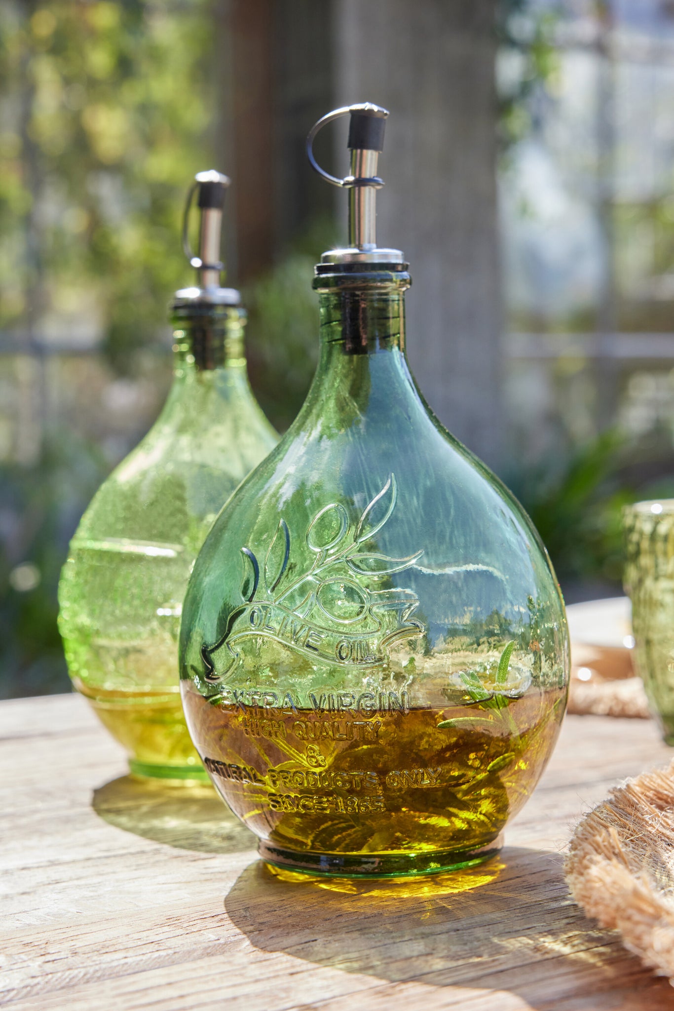 Bottle Round Glass Olive/Light Green Assortment Of 2