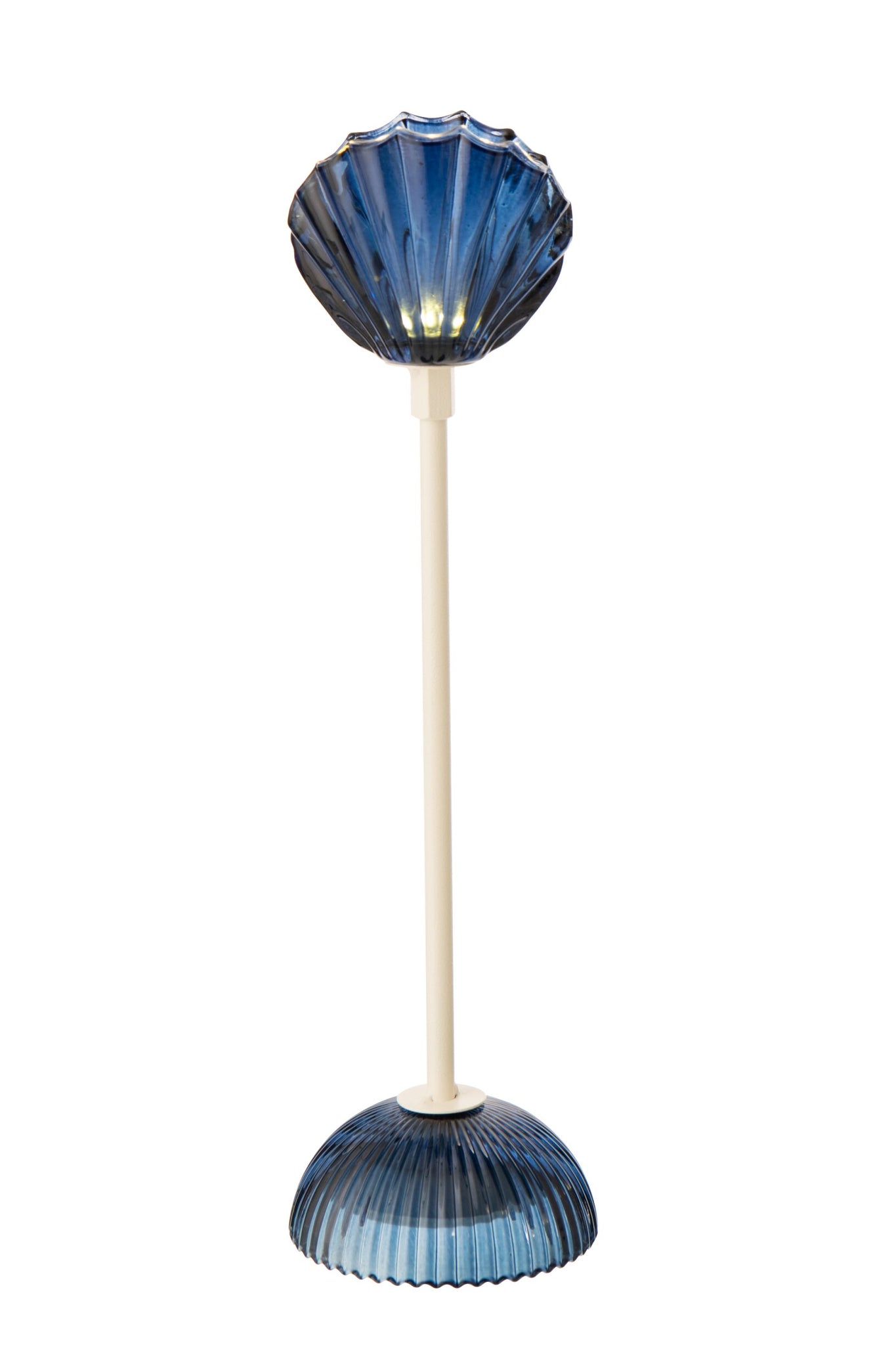 Tafellamp Led Shell – ijzer/glas, blauw/wit, medium 9,5x9,5x37 cm