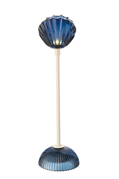 Tafellamp Led Shell – ijzer/glas, blauw/wit, medium 9,5x9,5x37 cm