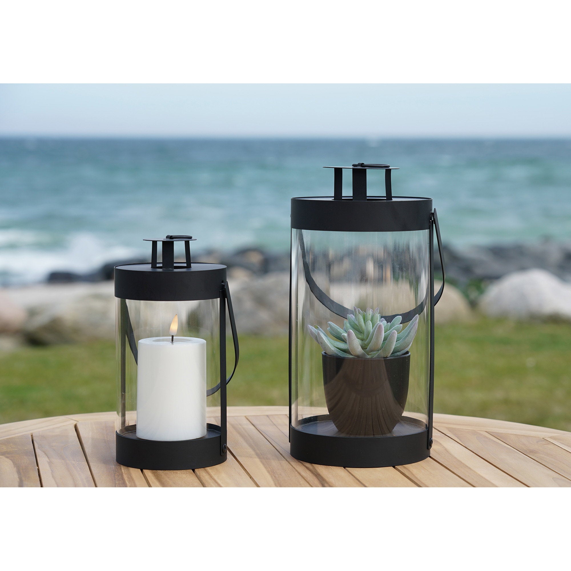 Bondi Lanterns - Lanterns, steel/glass, black set of 2