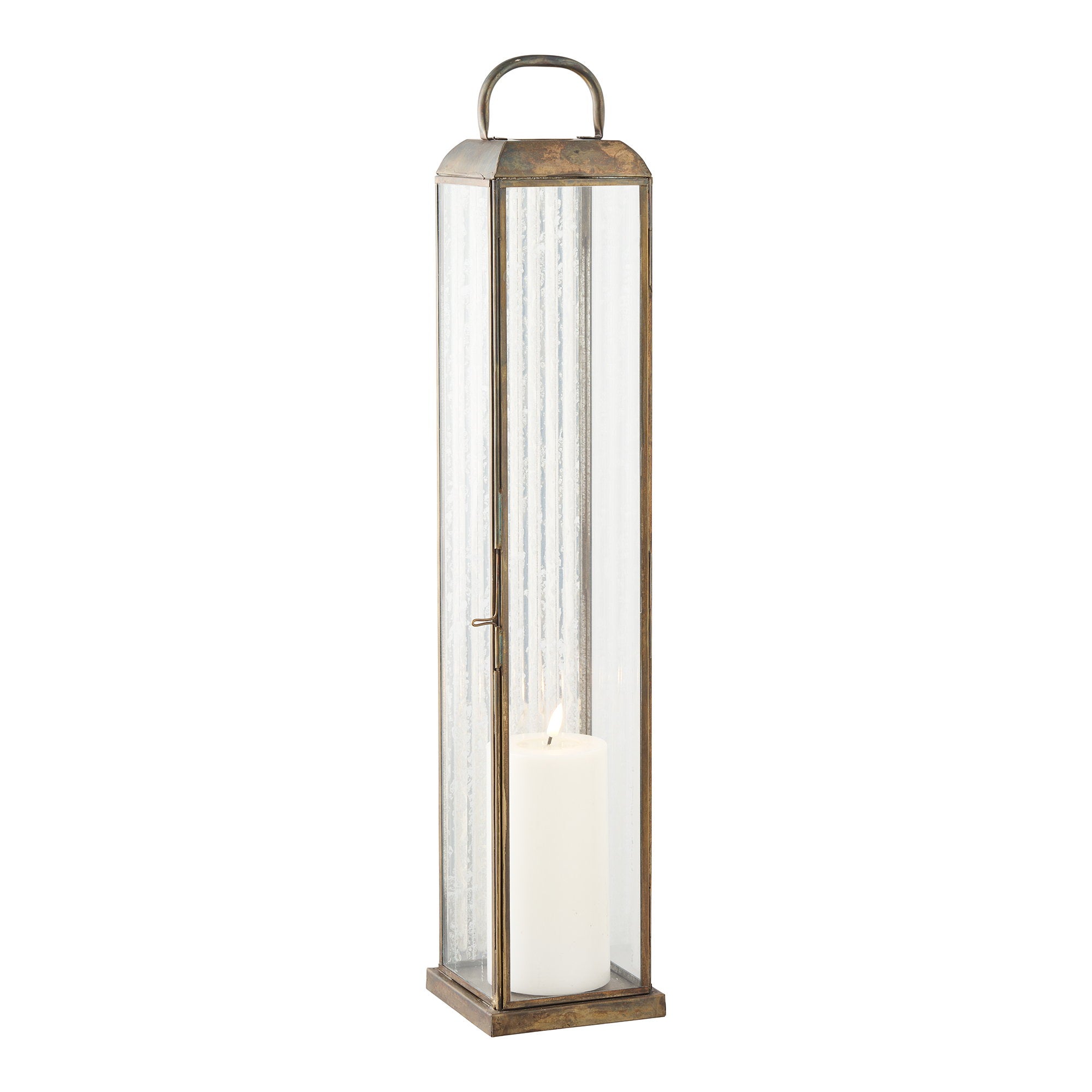 Herslev Laterne – Glas/Metall, Antik-Messing-Optik, 12×12×60 cm